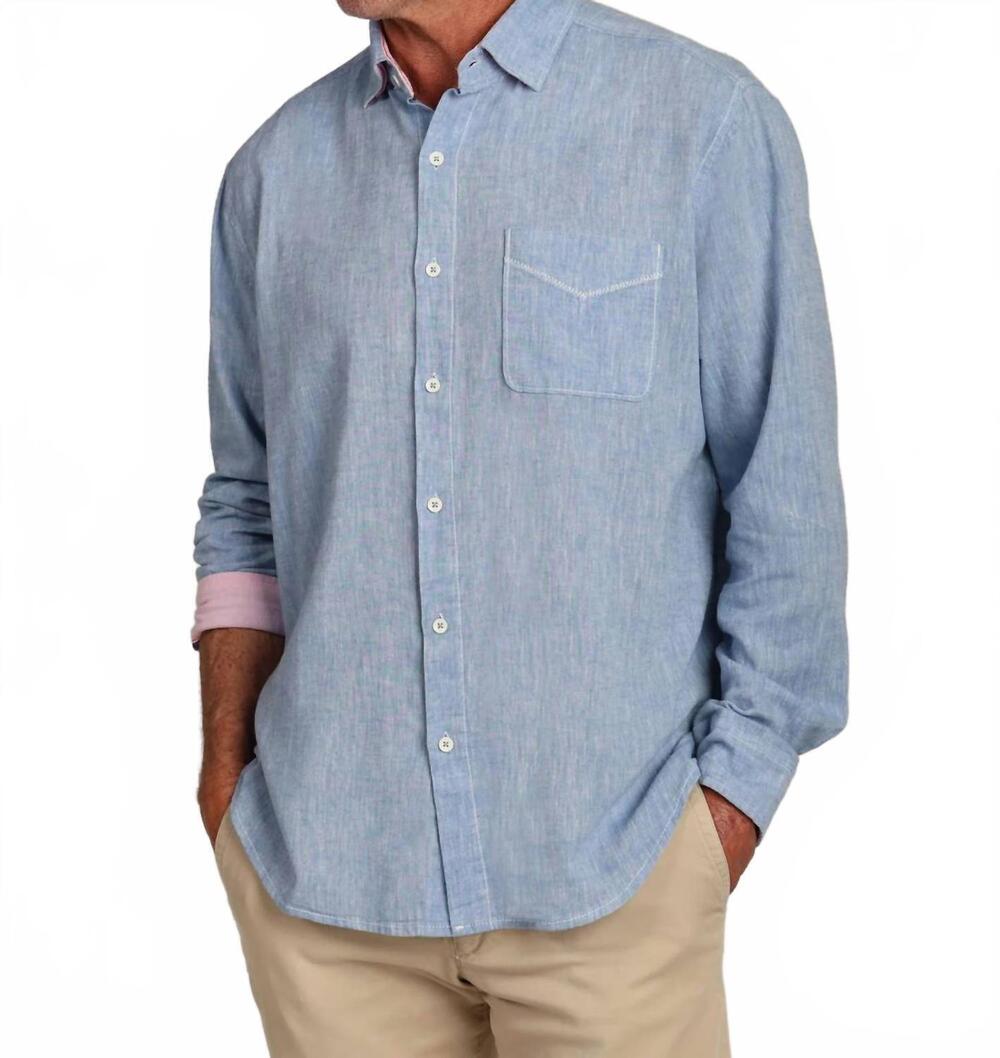 NEW TRUE GRIT men's washed melange linen shirt in indigo